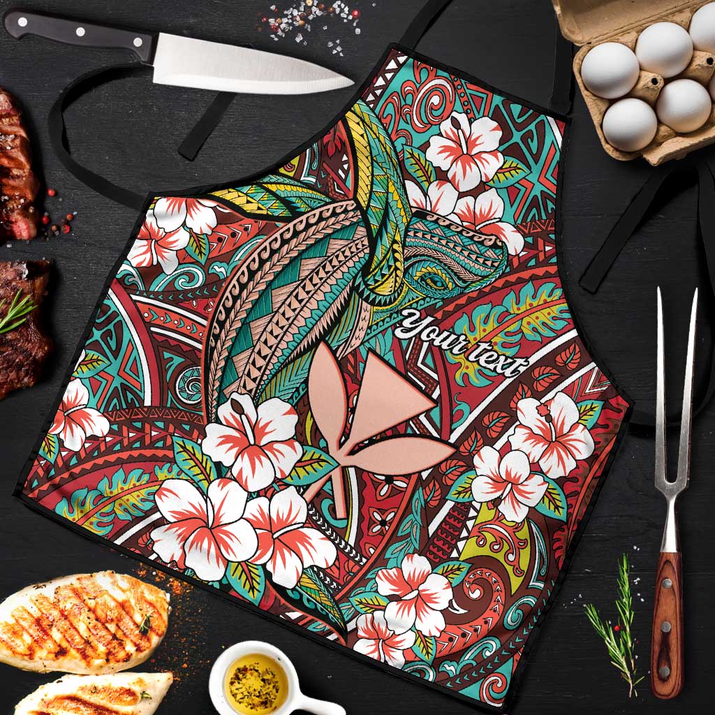 Personalised Hawaii Tribal Humpback Whale Apron Ulaula Hibiscus Seamless Pattern LT9 Red - Polynesian Pride