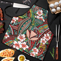 Personalised Hawaii Tribal Humpback Whale Apron Ulaula Hibiscus Seamless Pattern LT9 Red - Polynesian Pride