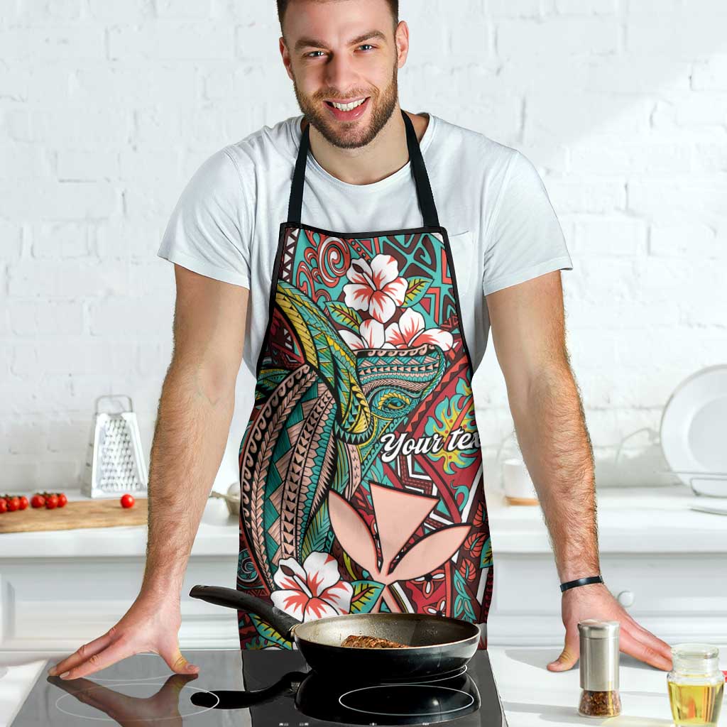 Personalised Hawaii Tribal Humpback Whale Apron Ulaula Hibiscus Seamless Pattern LT9 - Polynesian Pride