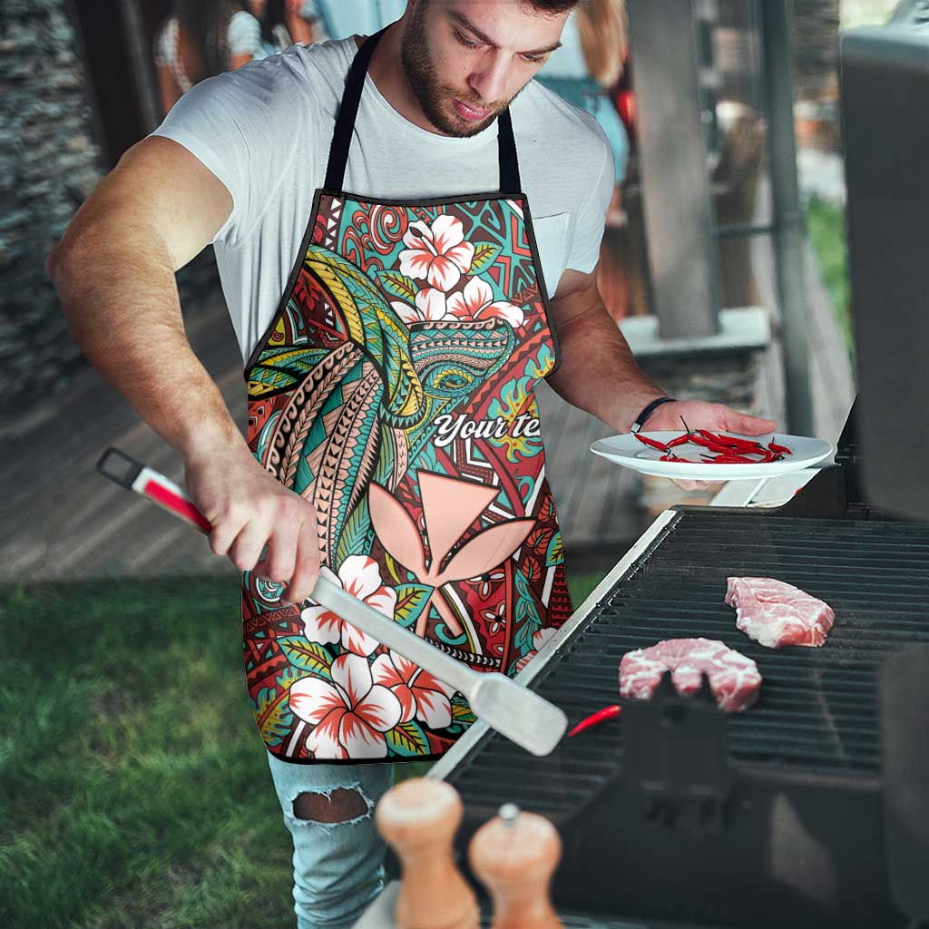 Personalised Hawaii Tribal Humpback Whale Apron Ulaula Hibiscus Seamless Pattern LT9 - Polynesian Pride