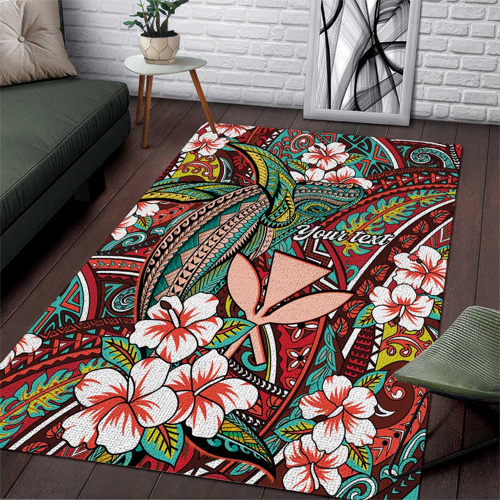 Personalised Hawaii Tribal Humpback Whale Area Rug Ulaula Hibiscus Seamless Pattern