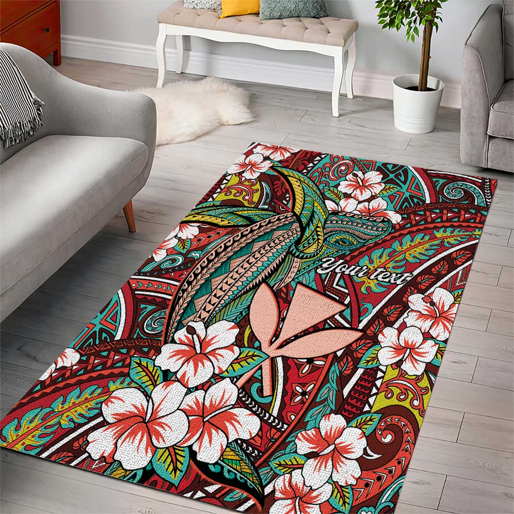 Personalised Hawaii Tribal Humpback Whale Area Rug Ulaula Hibiscus Seamless Pattern LT9 - Polynesian Pride