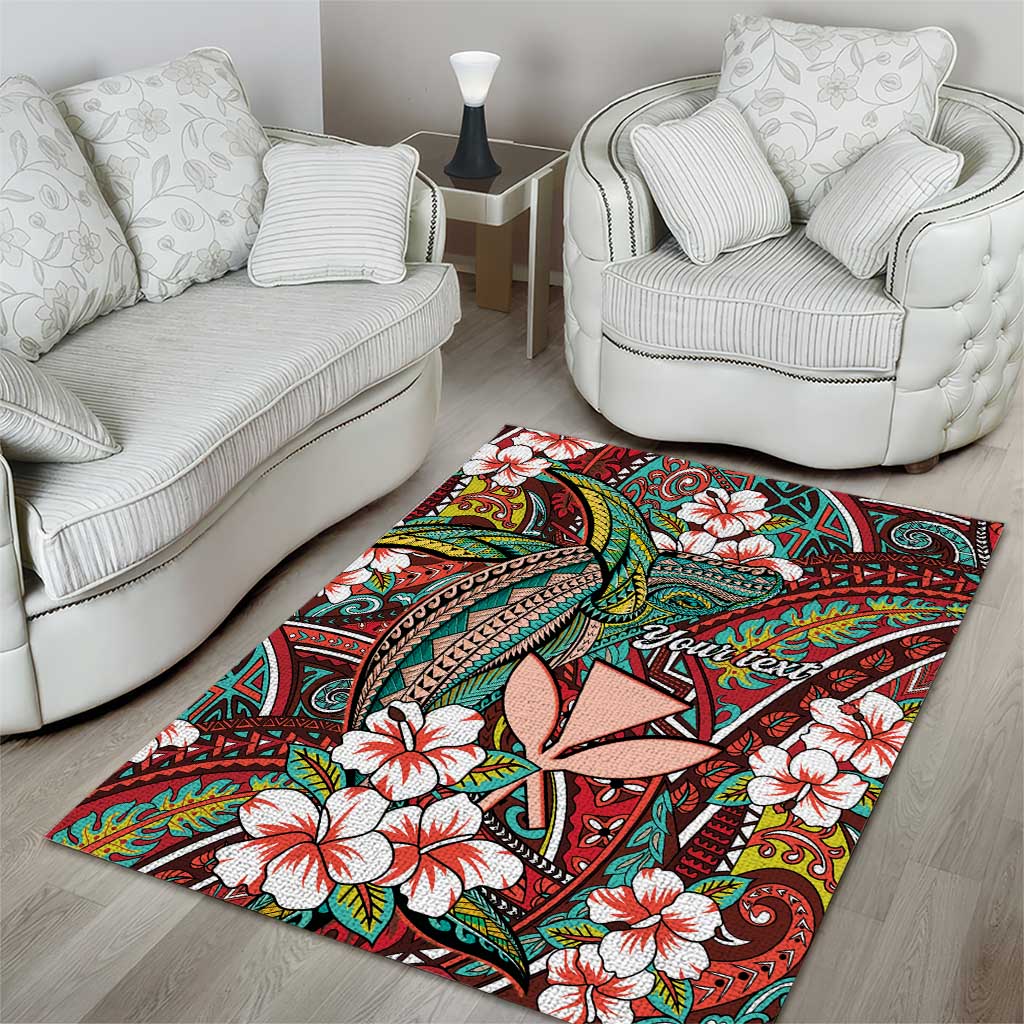 Personalised Hawaii Tribal Humpback Whale Area Rug Ulaula Hibiscus Seamless Pattern LT9 - Polynesian Pride