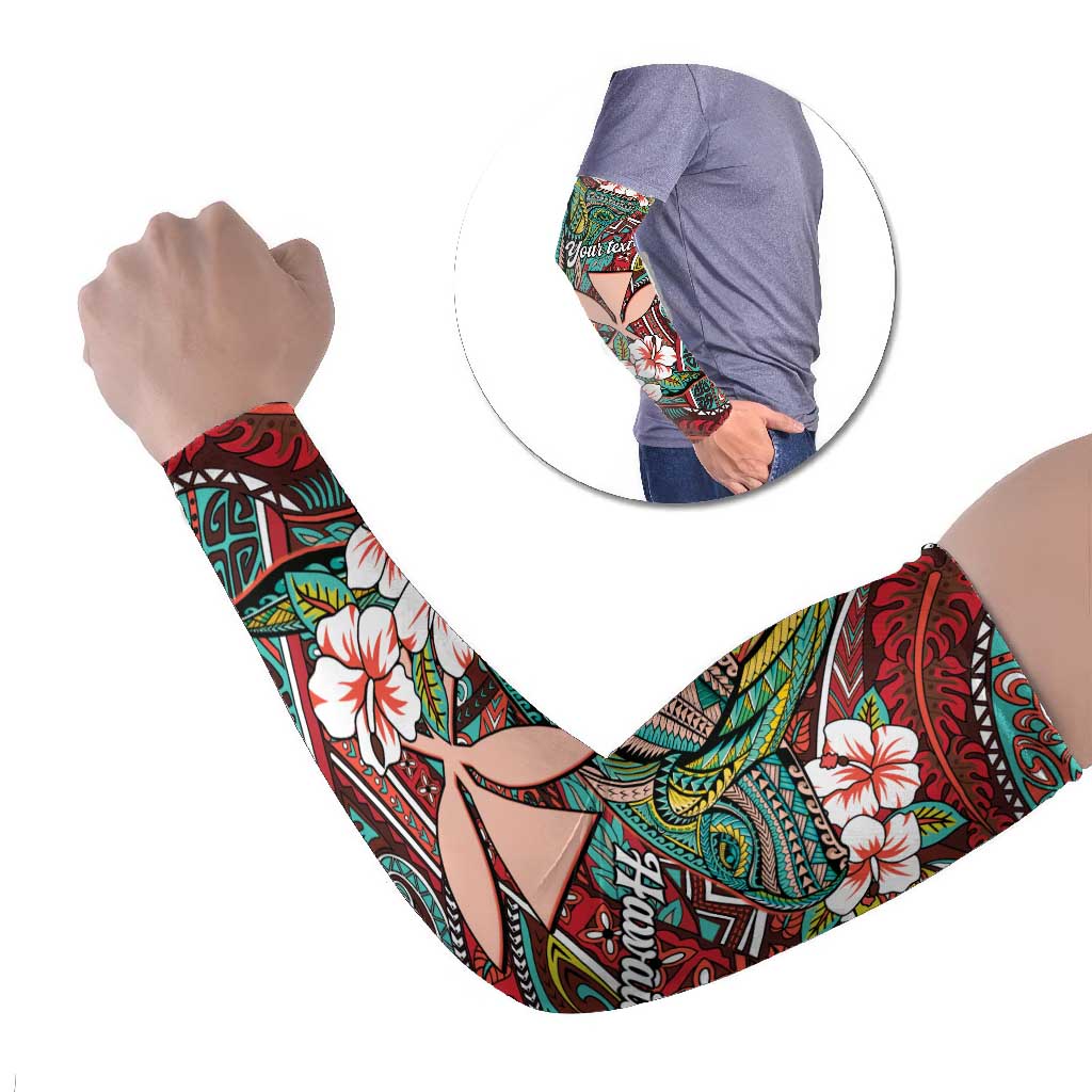 Personalised Hawaii Tribal Humpback Whale Arm Sleeves Ulaula Hibiscus Seamless Pattern LT9 Set of 2 Red - Polynesian Pride
