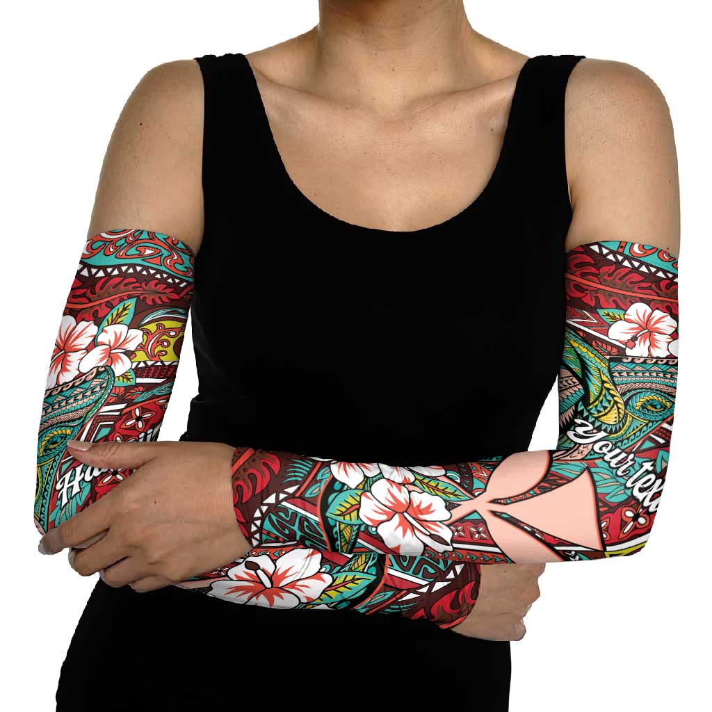 Personalised Hawaii Tribal Humpback Whale Arm Sleeves Ulaula Hibiscus Seamless Pattern LT9 - Polynesian Pride