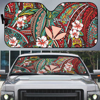 Personalised Hawaii Tribal Humpback Whale Auto Sun Shade Ulaula Hibiscus Seamless Pattern LT9 Red - Polynesian Pride