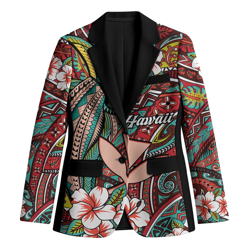 Personalised Hawaii Tribal Humpback Whale Blazer Ulaula Hibiscus Seamless Pattern