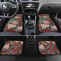 Personalised Hawaii Tribal Humpback Whale Car Mats Ulaula Hibiscus Seamless Pattern LT9 Set 4pcs Red - Polynesian Pride