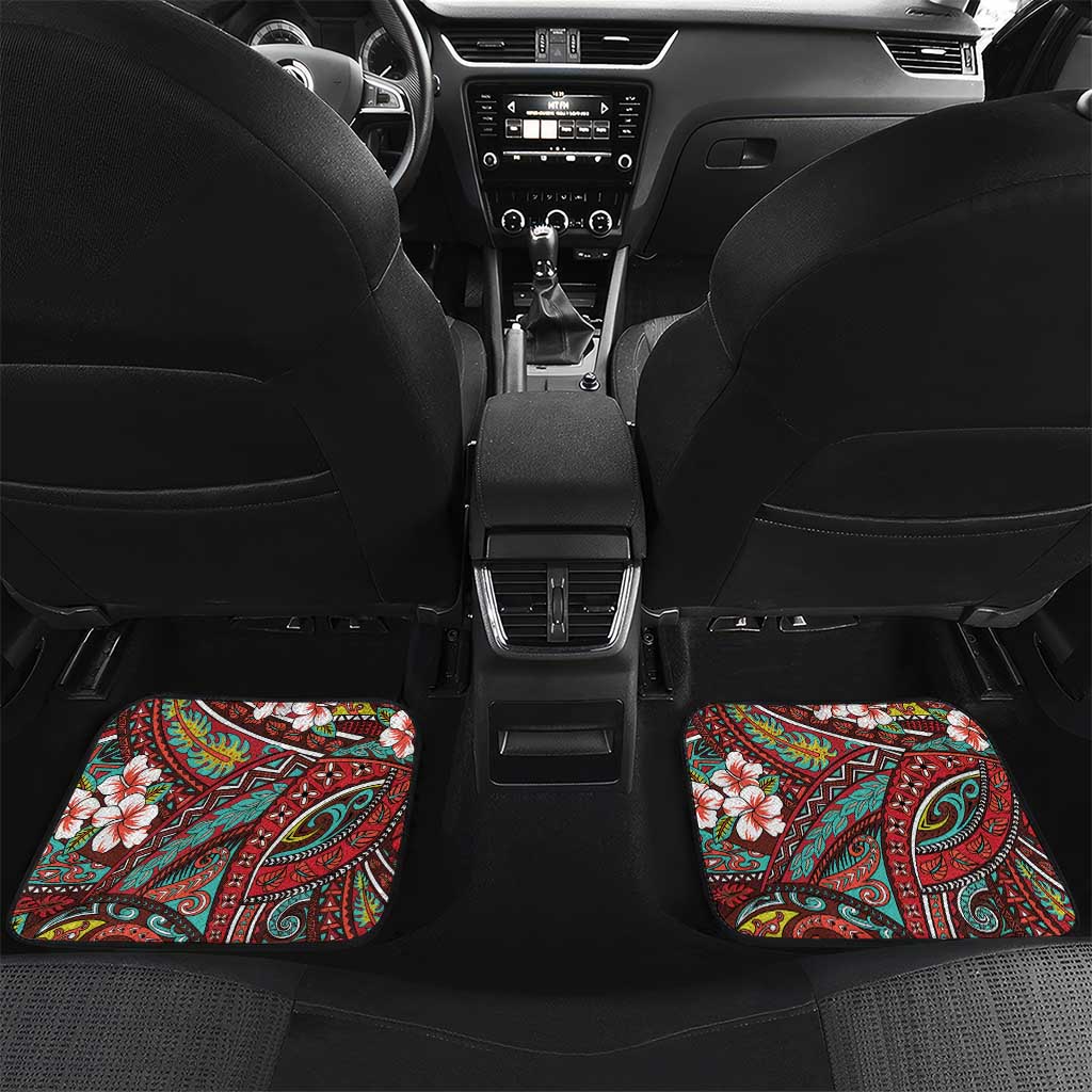 Personalised Hawaii Tribal Humpback Whale Car Mats Ulaula Hibiscus Seamless Pattern LT9 Set 2pcs - Back Red - Polynesian Pride