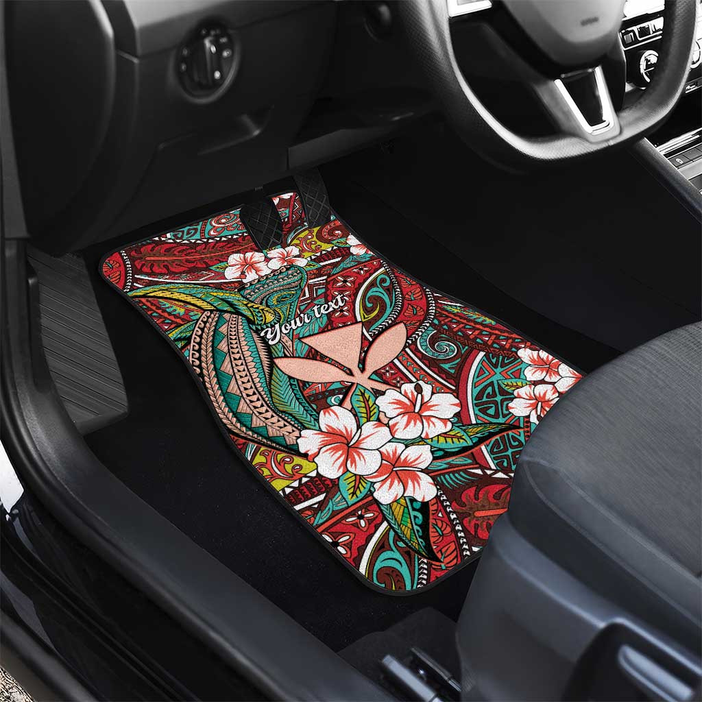 Personalised Hawaii Tribal Humpback Whale Car Mats Ulaula Hibiscus Seamless Pattern LT9 - Polynesian Pride