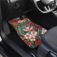 Personalised Hawaii Tribal Humpback Whale Car Mats Ulaula Hibiscus Seamless Pattern LT9 - Polynesian Pride