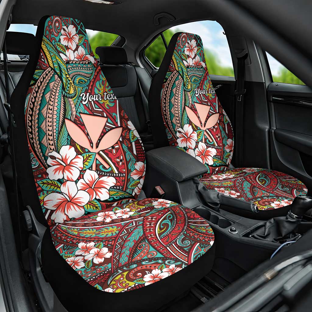 Personalised Hawaii Tribal Humpback Whale Car Seat Cover Ulaula Hibiscus Seamless Pattern