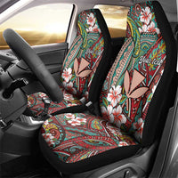 Personalised Hawaii Tribal Humpback Whale Car Seat Cover Ulaula Hibiscus Seamless Pattern