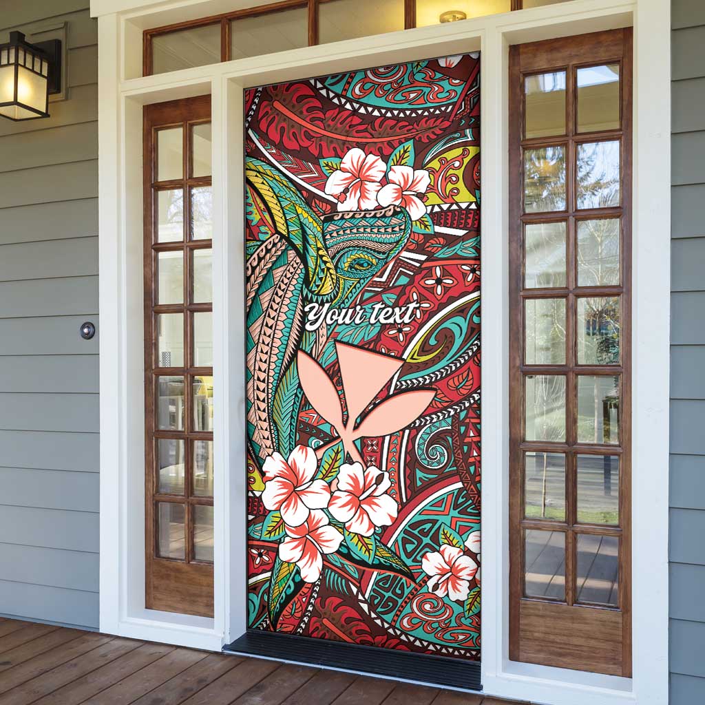 Personalised Hawaii Tribal Humpback Whale Door Cover Ulaula Hibiscus Seamless Pattern