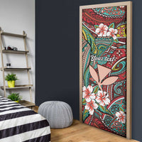 Personalised Hawaii Tribal Humpback Whale Door Cover Ulaula Hibiscus Seamless Pattern
