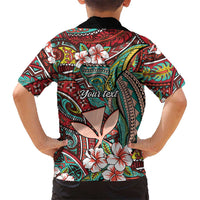 Personalised Hawaii Tribal Humpback Whale Family Matching Mermaid Dress and Hawaiian Shirt Ulaula Hibiscus Seamless Pattern