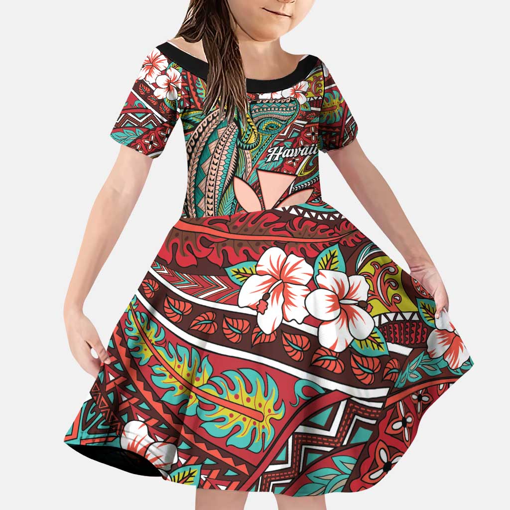 Personalised Hawaii Tribal Humpback Whale Family Matching Mermaid Dress and Hawaiian Shirt Ulaula Hibiscus Seamless Pattern