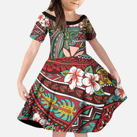 Personalised Hawaii Tribal Humpback Whale Family Matching Mermaid Dress and Hawaiian Shirt Ulaula Hibiscus Seamless Pattern