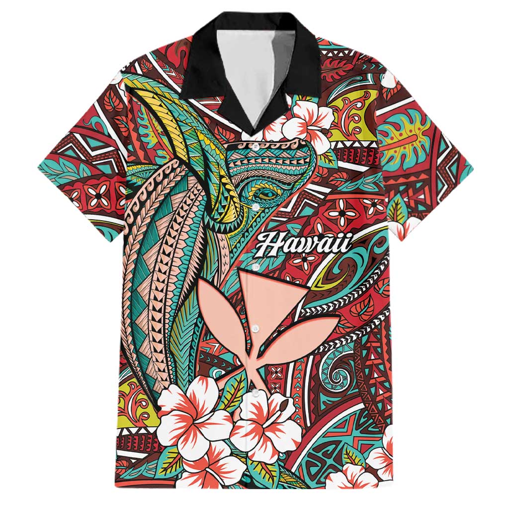 Personalised Hawaii Tribal Humpback Whale Family Matching Mermaid Dress and Hawaiian Shirt Ulaula Hibiscus Seamless Pattern