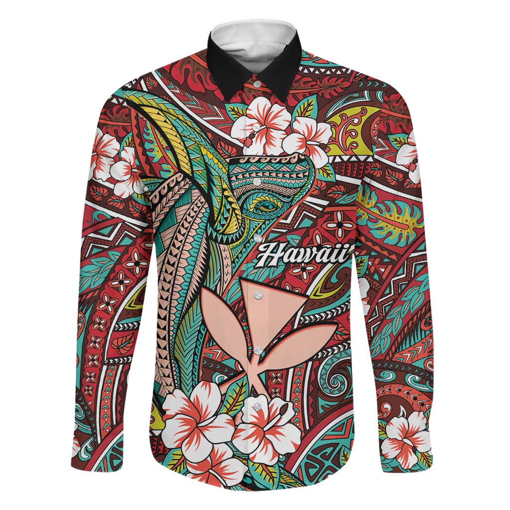 Personalised Hawaii Tribal Humpback Whale Family Matching Mermaid Dress and Hawaiian Shirt Ulaula Hibiscus Seamless Pattern