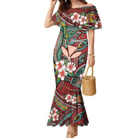 Personalised Hawaii Tribal Humpback Whale Family Matching Mermaid Dress and Hawaiian Shirt Ulaula Hibiscus Seamless Pattern