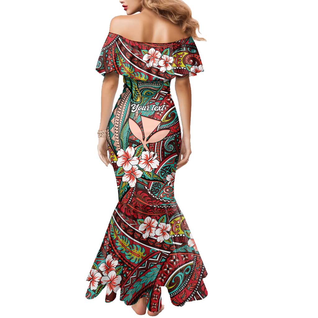 Personalised Hawaii Tribal Humpback Whale Family Matching Mermaid Dress and Hawaiian Shirt Ulaula Hibiscus Seamless Pattern