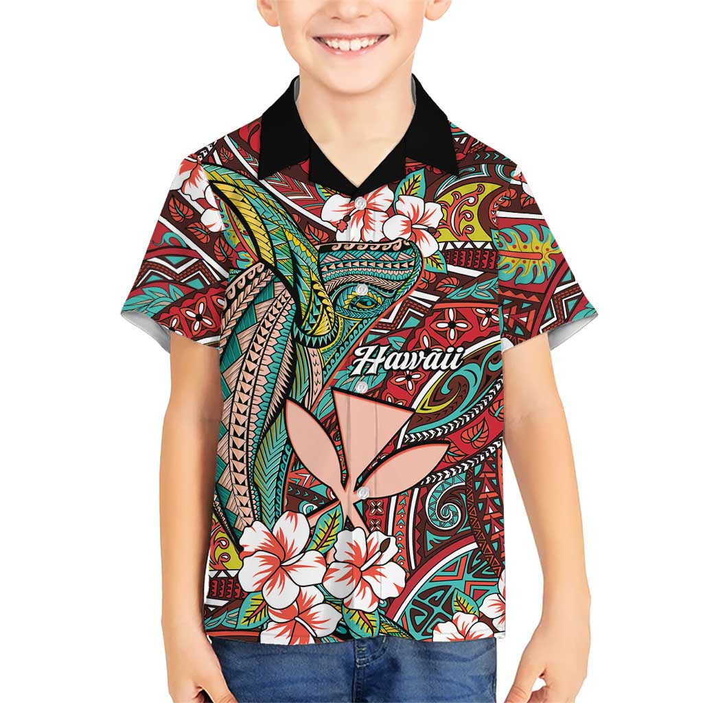 Personalised Hawaii Tribal Humpback Whale Family Matching Mermaid Dress and Hawaiian Shirt Ulaula Hibiscus Seamless Pattern