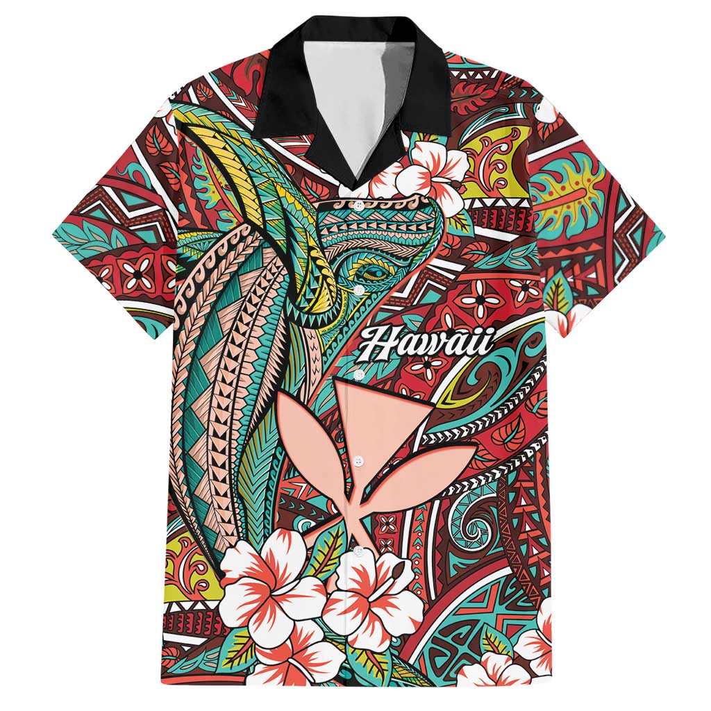 Personalised Hawaii Tribal Humpback Whale Hawaiian Shirt Ulaula Hibiscus Seamless Pattern