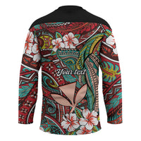 Personalised Hawaii Tribal Humpback Whale Hockey Jersey Ulaula Hibiscus Seamless Pattern LT9 - Polynesian Pride
