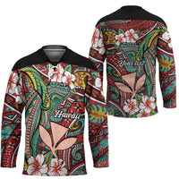 Personalised Hawaii Tribal Humpback Whale Hockey Jersey Ulaula Hibiscus Seamless Pattern LT9 - Polynesian Pride