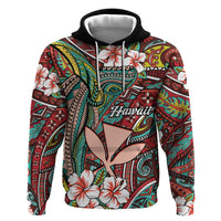 Personalised Hawaii Tribal Humpback Whale Hoodie Ulaula Hibiscus Seamless Pattern LT9 Pullover Hoodie Red - Polynesian Pride