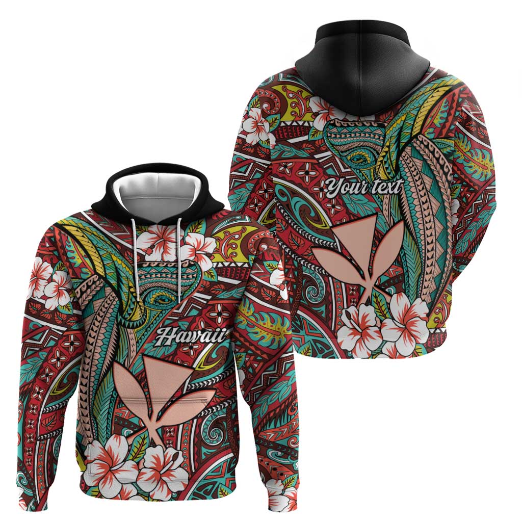 Personalised Hawaii Tribal Humpback Whale Hoodie Ulaula Hibiscus Seamless Pattern LT9 - Polynesian Pride