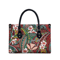 Personalised Hawaii Tribal Humpback Whale Leather Bag Ulaula Hibiscus Seamless Pattern
