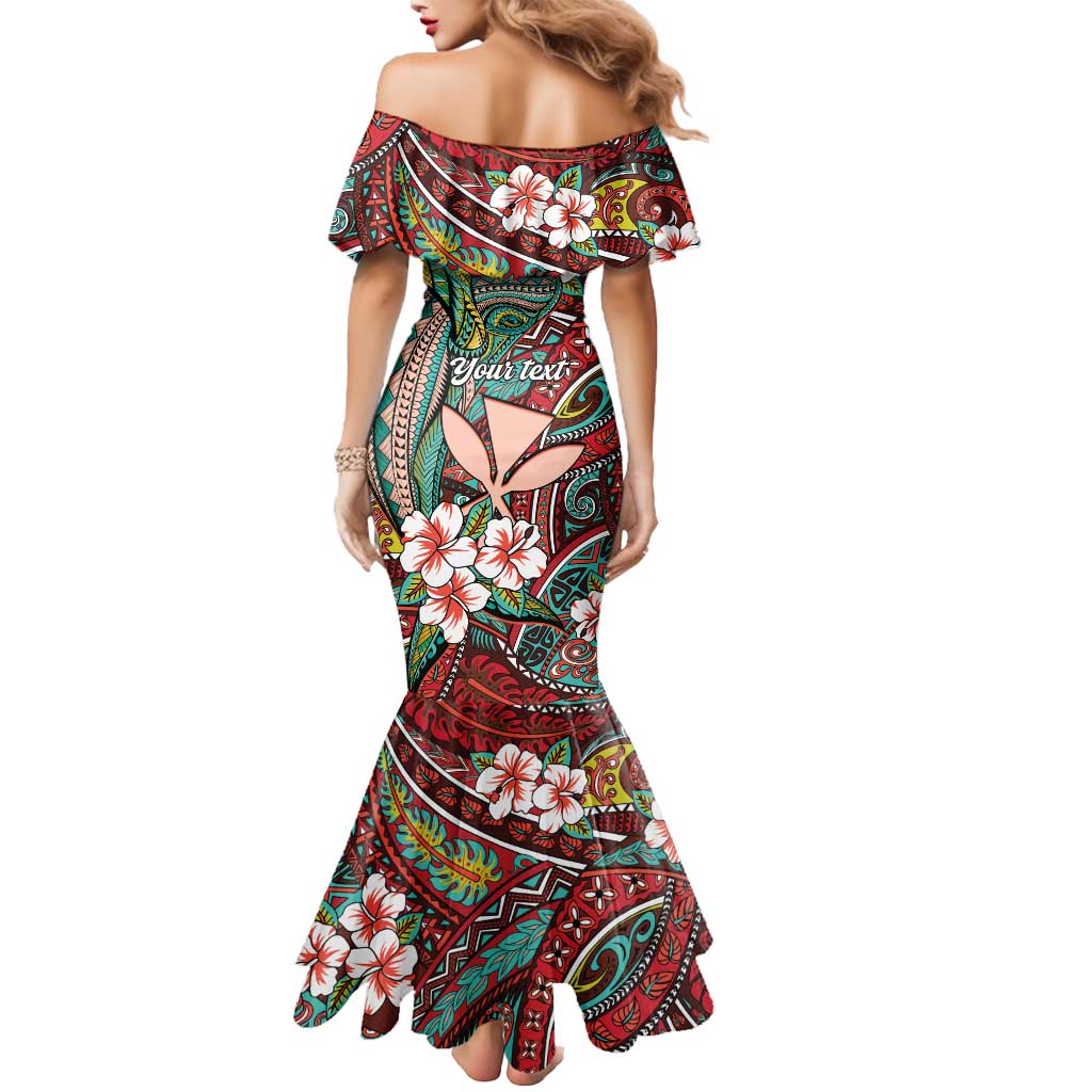 Personalised Hawaii Tribal Humpback Whale Mermaid Dress Ulaula Hibiscus Seamless Pattern LT9 - Polynesian Pride