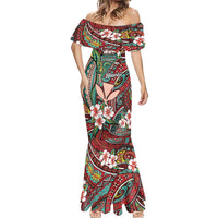Personalised Hawaii Tribal Humpback Whale Mermaid Dress Ulaula Hibiscus Seamless Pattern LT9 - Polynesian Pride