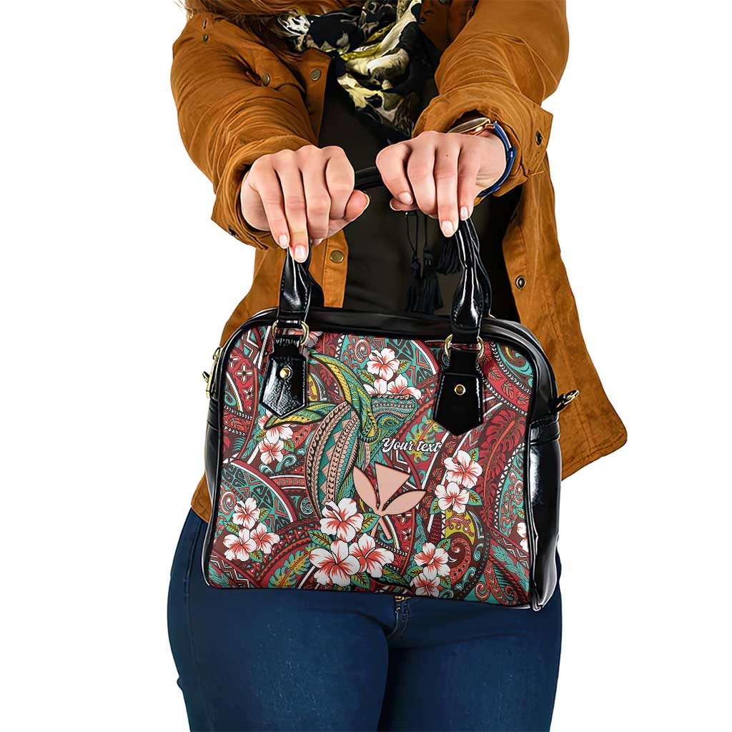 Personalised Hawaii Tribal Humpback Whale Shoulder Handbag Ulaula Hibiscus Seamless Pattern LT9 One Size Red - Polynesian Pride