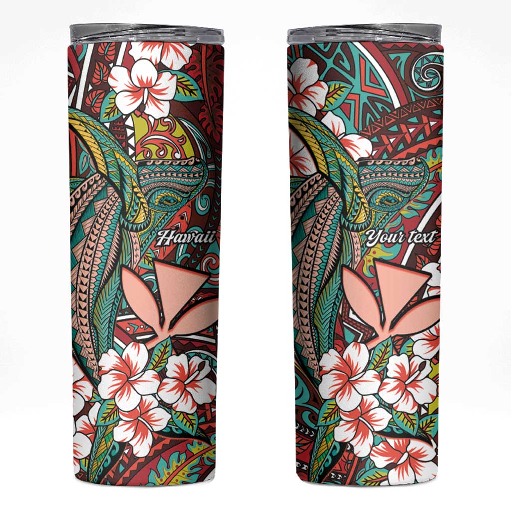 Personalised Hawaii Tribal Humpback Whale Skinny Tumbler Ulaula Hibiscus Seamless Pattern