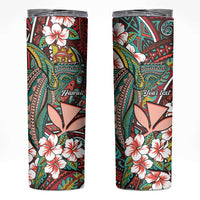 Personalised Hawaii Tribal Humpback Whale Skinny Tumbler Ulaula Hibiscus Seamless Pattern