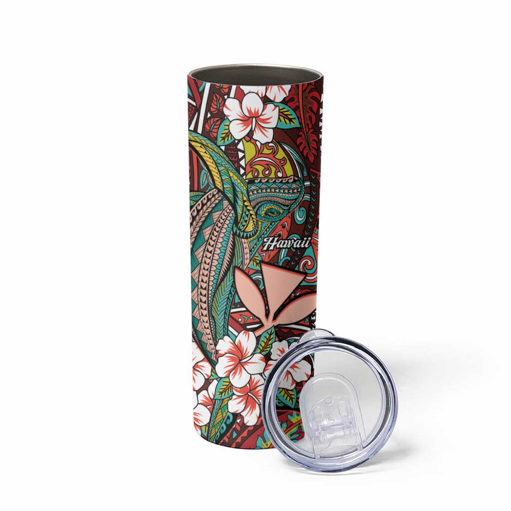 Personalised Hawaii Tribal Humpback Whale Skinny Tumbler Ulaula Hibiscus Seamless Pattern