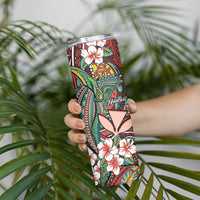 Personalised Hawaii Tribal Humpback Whale Skinny Tumbler Ulaula Hibiscus Seamless Pattern