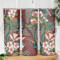 Personalised Hawaii Tribal Humpback Whale Skinny Tumbler Ulaula Hibiscus Seamless Pattern