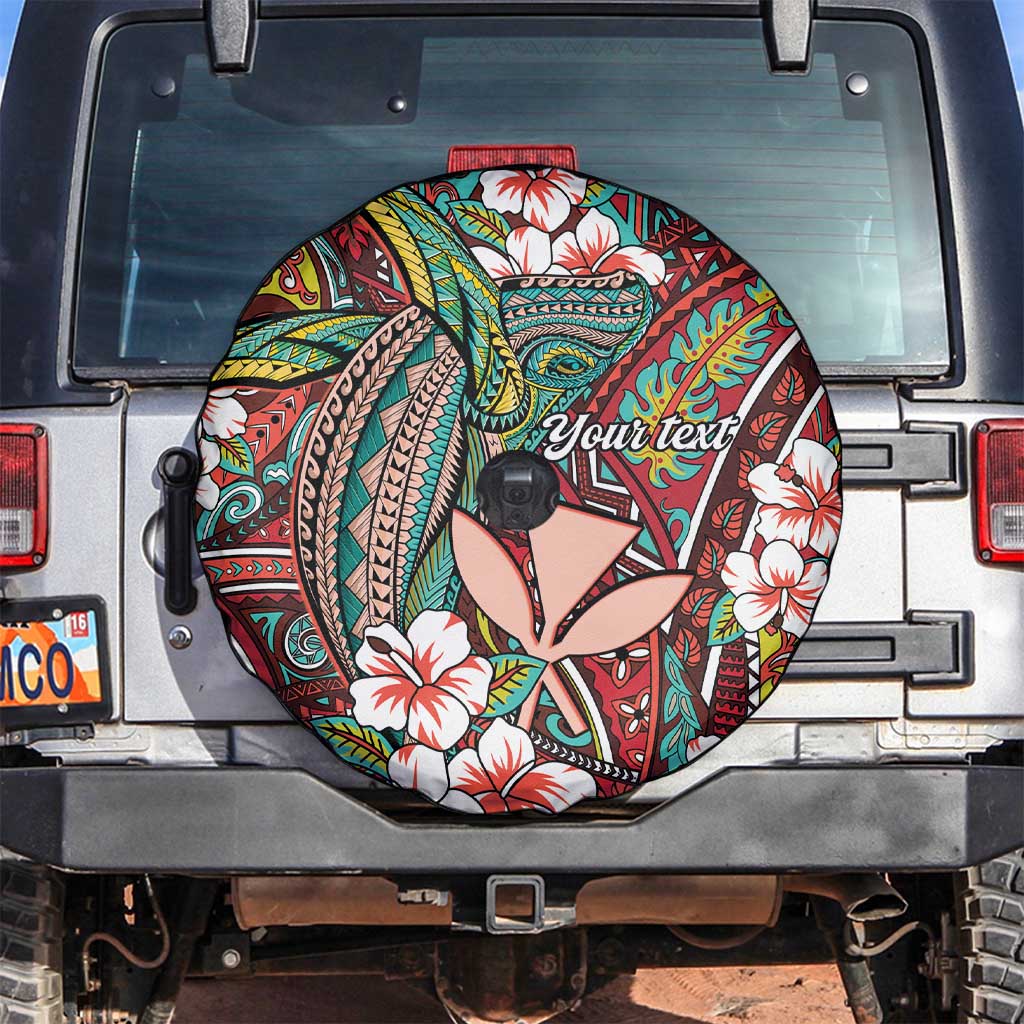 Personalised Hawaii Tribal Humpback Whale Spare Tire Cover Ulaula Hibiscus Seamless Pattern LT9 Red - Polynesian Pride