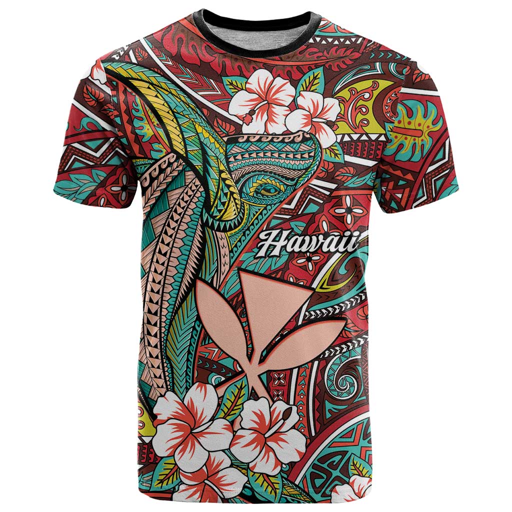 Personalised Hawaii Tribal Humpback Whale T Shirt Ulaula Hibiscus Seamless Pattern LT9 Red - Polynesian Pride