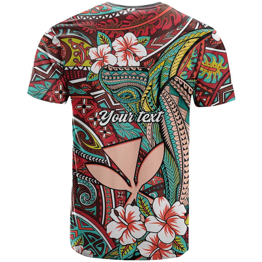 Personalised Hawaii Tribal Humpback Whale T Shirt Ulaula Hibiscus Seamless Pattern LT9 - Polynesian Pride