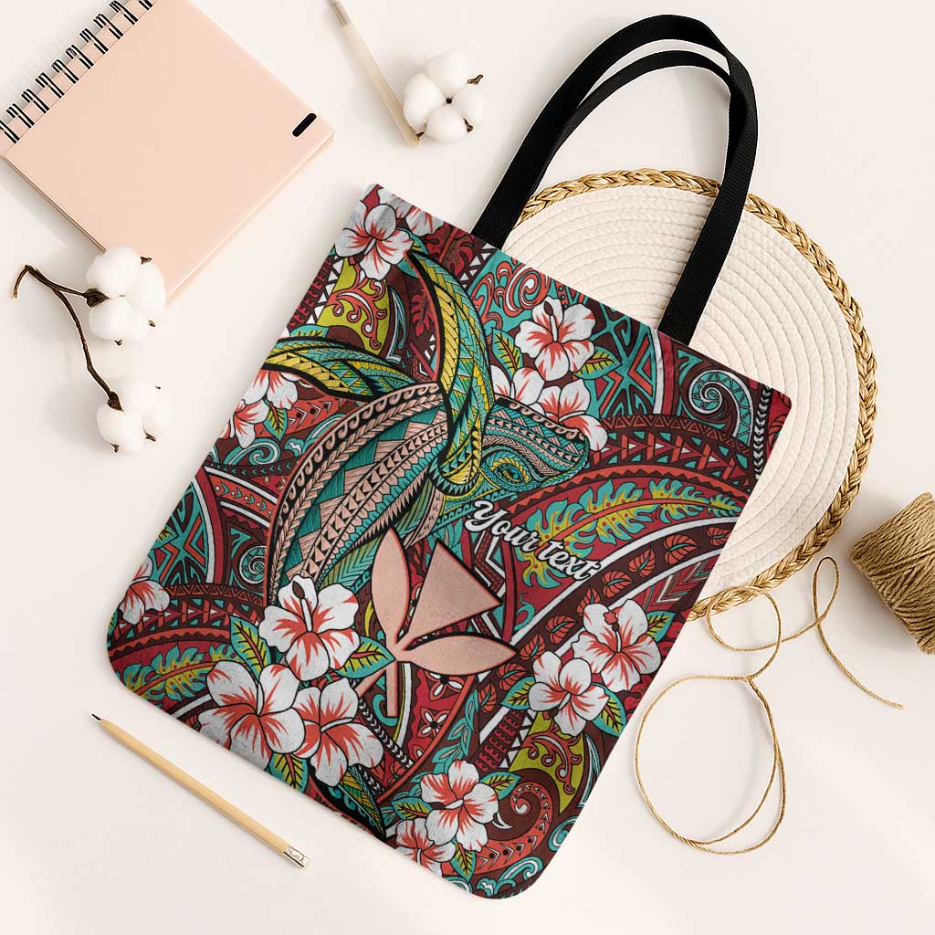 Personalised Hawaii Tribal Humpback Whale Tote Bag Ulaula Hibiscus Seamless Pattern