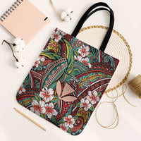 Personalised Hawaii Tribal Humpback Whale Tote Bag Ulaula Hibiscus Seamless Pattern