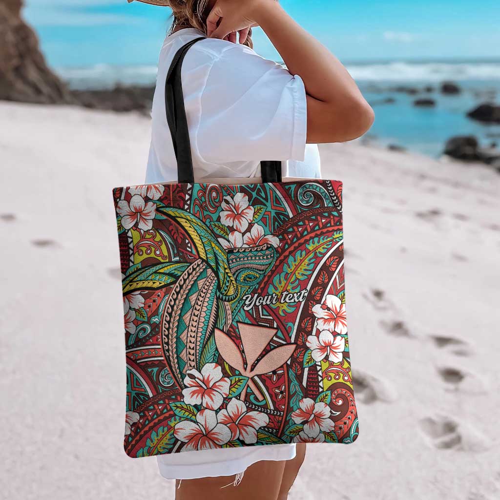 Personalised Hawaii Tribal Humpback Whale Tote Bag Ulaula Hibiscus Seamless Pattern