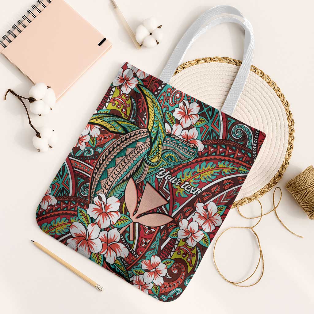 Personalised Hawaii Tribal Humpback Whale Tote Bag Ulaula Hibiscus Seamless Pattern