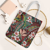 Personalised Hawaii Tribal Humpback Whale Tote Bag Ulaula Hibiscus Seamless Pattern