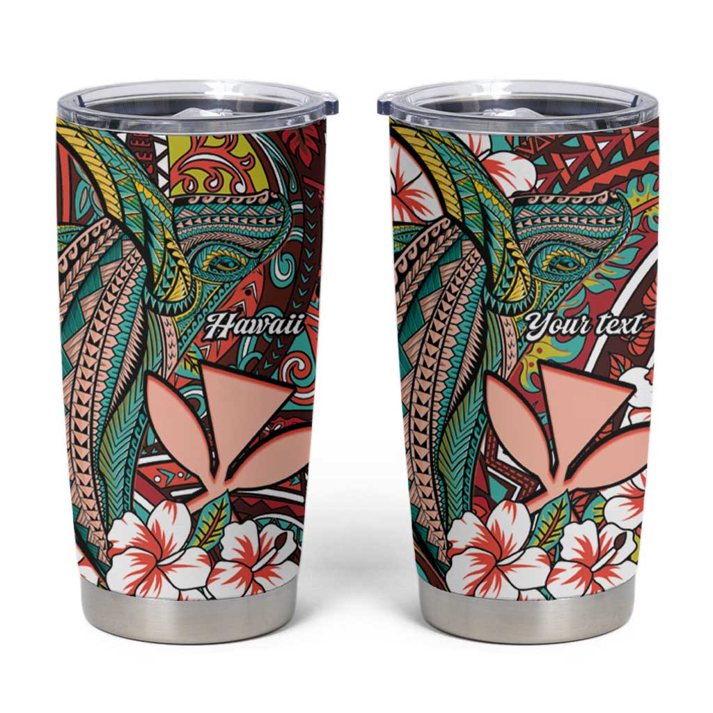 Personalised Hawaii Tribal Humpback Whale Tumbler Cup Ulaula Hibiscus Seamless Pattern